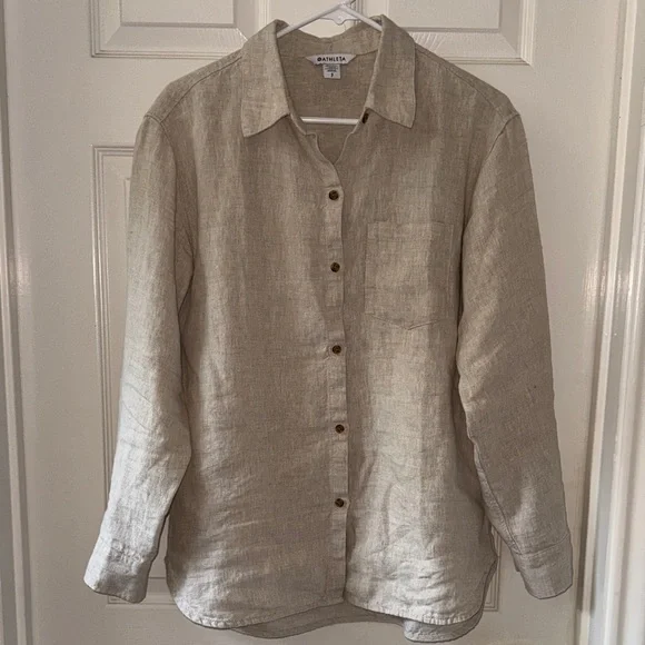 Athleta Beige Linen Shirt - Picture 1 of 7